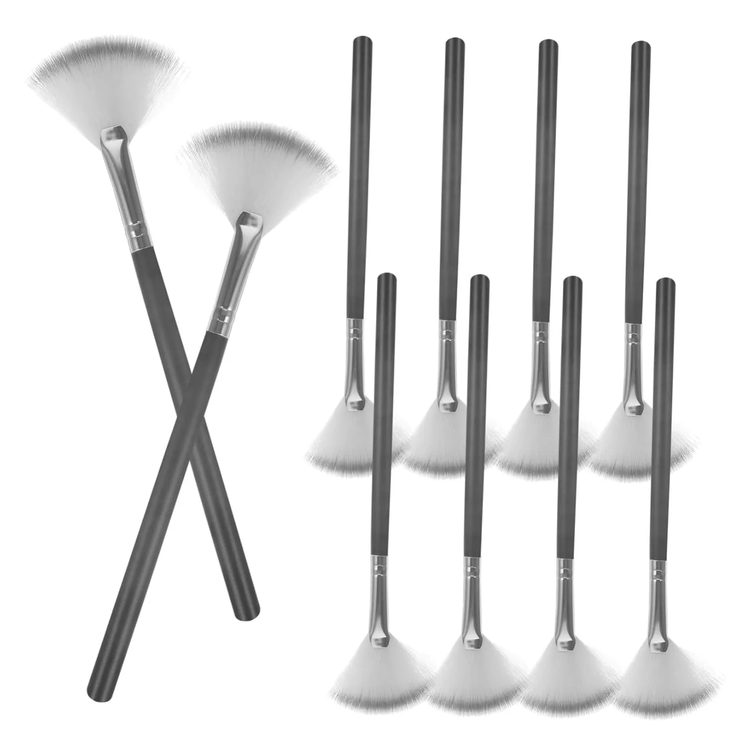 10pcs Fan Brushes for Makeup Application Soft Highlighter Brush for Precise Face Contour Blush Loose Powder Applicator for Detail Work and Comfort Grip
