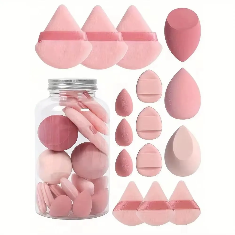 15Pcs Pink Makeup Sponges Set - Soft Cosmetic Blender Puff for Foundation, Liquid, Powder - Beauty Egg Sponge Makeup Tools for Flawless Face Makeup