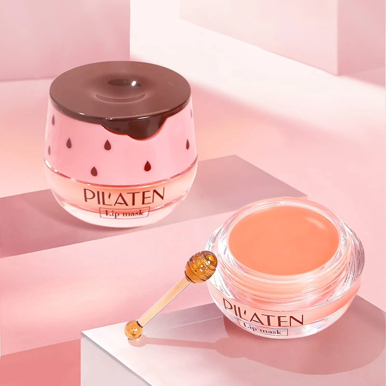2 Pack Bee Lip Balm Honey Pot, Honey & Strawberry Lip Mask Propolis Lip Mask Moisturizing Hydrating Prevention Dry and Cracked Lip Scrubs Exfoliator (Honey Strawberry)
