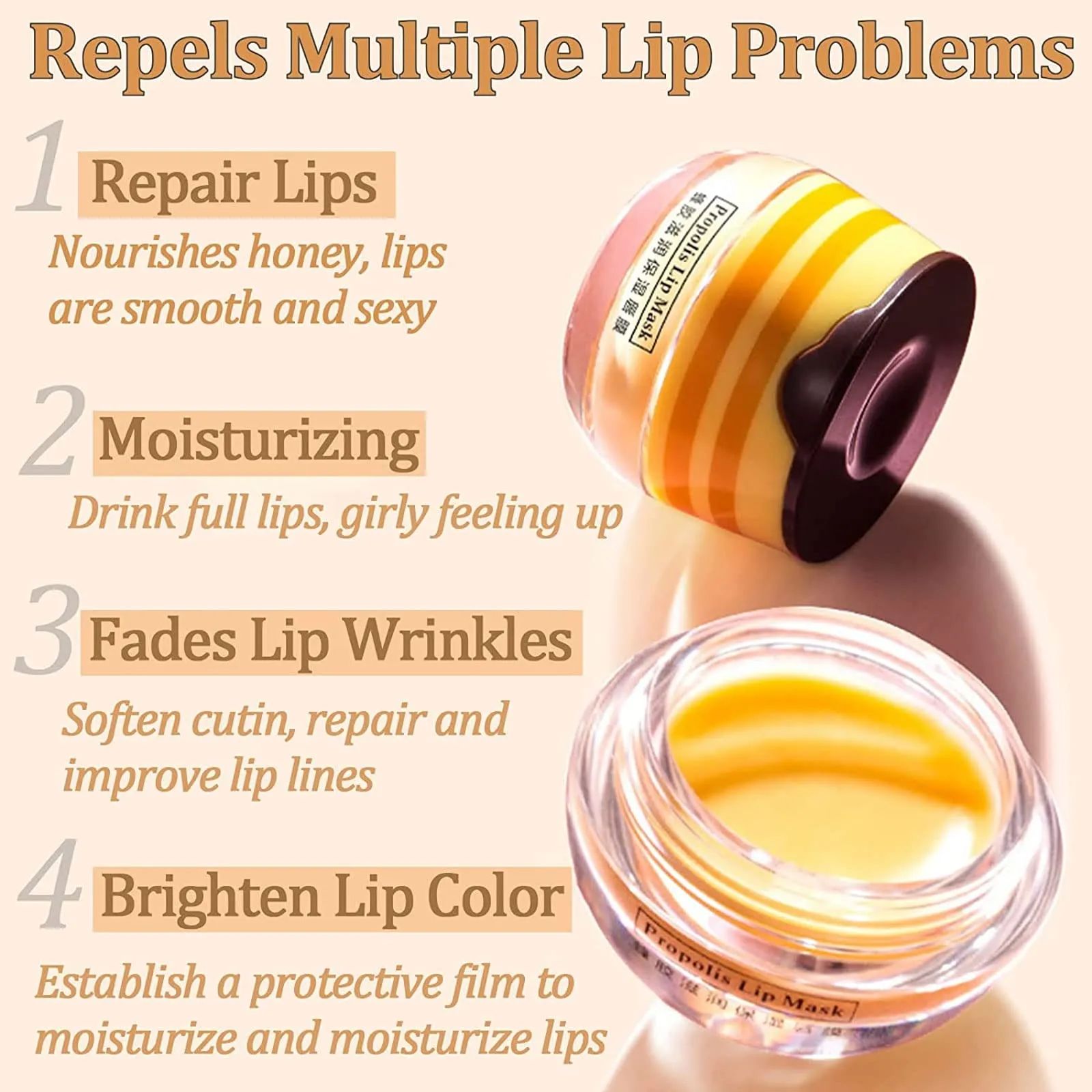 2 Pack Bee Lip Balm Honey Pot, Honey & Strawberry Lip Mask Propolis Lip Mask Moisturizing Hydrating Prevention Dry and Cracked Lip Scrubs Exfoliator (Honey Strawberry)