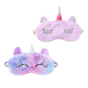 2 Pack Sleeping Eye Mask ,Annimal Cartoon Eye Mask Plush Eye mask Travel Breathable Eyeshade for Women and Child Purple