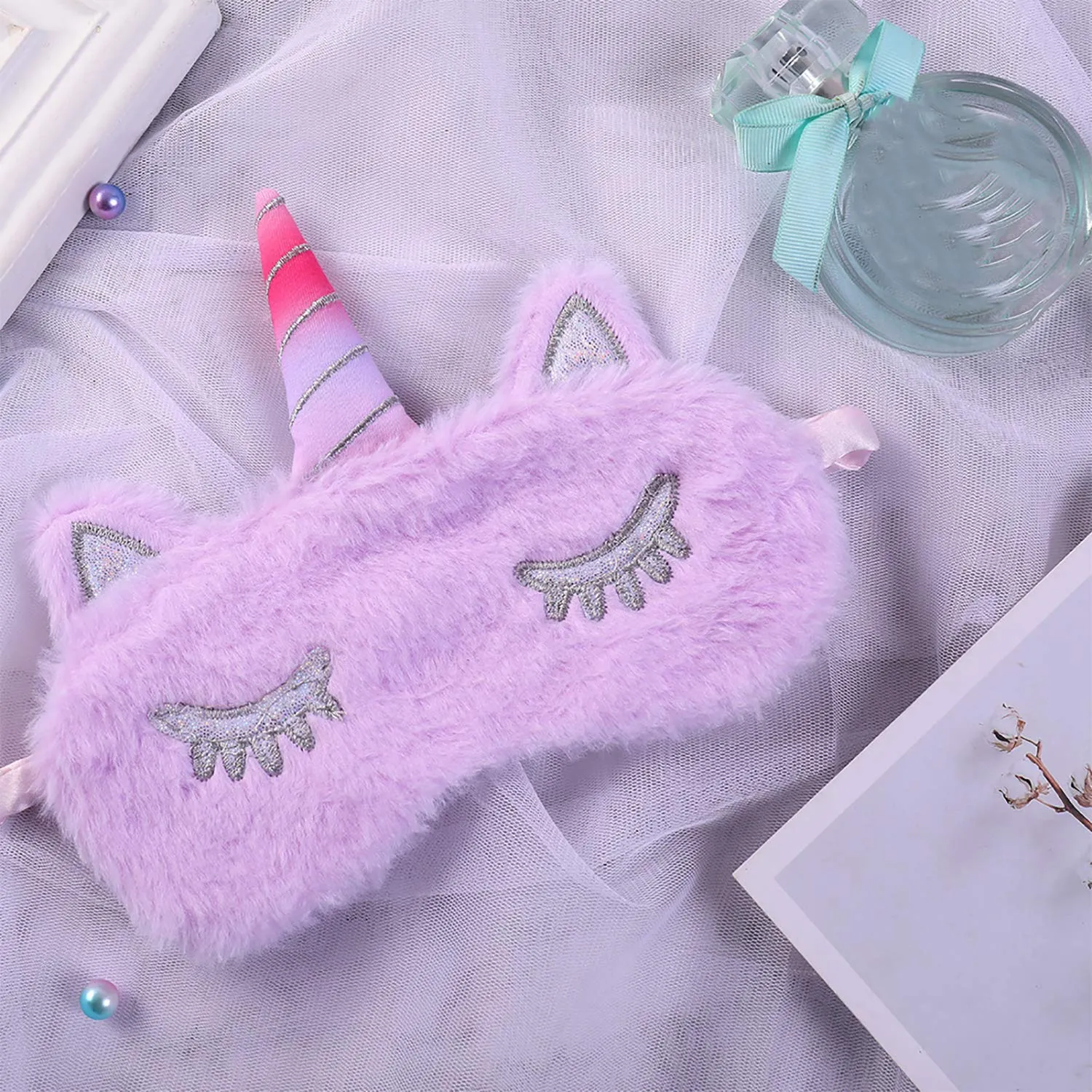 2 Pack Sleeping Eye Mask ,Annimal Cartoon Eye Mask Plush Eye mask Travel Breathable Eyeshade for Women and Child Purple