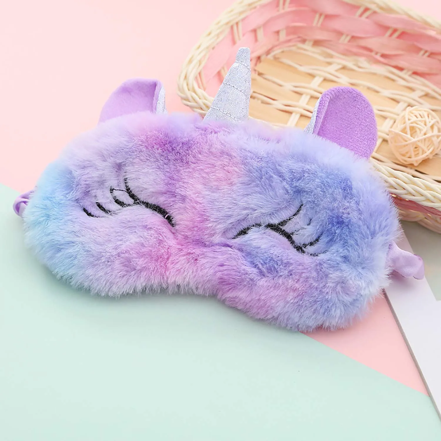 2 Pack Sleeping Eye Mask ,Annimal Cartoon Eye Mask Plush Eye mask Travel Breathable Eyeshade for Women and Child Purple