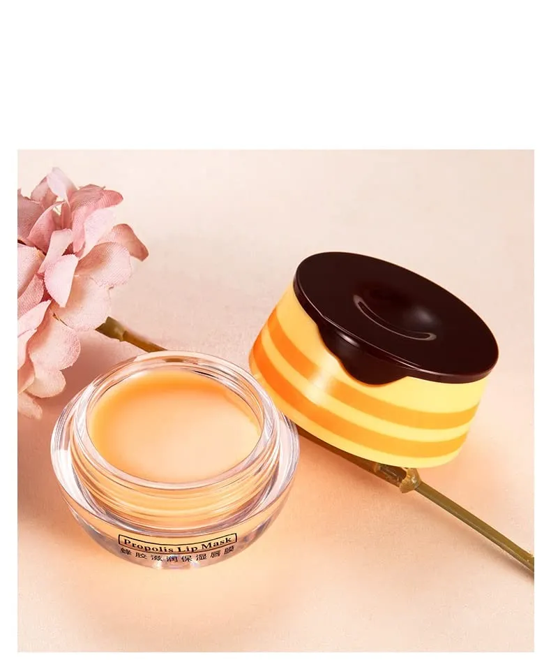 2 Pcs Bee Lip Balm Honey Pot,Honey & Strawberry Lip Mask Propolis Moisturizing Lip Balm.(Honey & Strawberry)