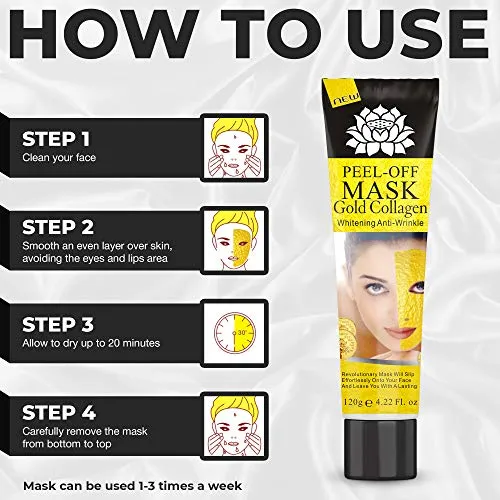 24K Gold Facial Mask Collagen Peel-off with Skin Soft Brush Applicator, Whitening Anti-Wrinkle Lifting Firming Moisturizing Face Skin Care Masks 4.22 Fl.oz (gold60)