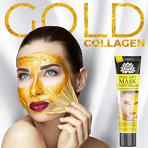 24K Gold Facial Mask Collagen Peel-off with Skin Soft Brush Applicator, Whitening Anti-Wrinkle Lifting Firming Moisturizing Face Skin Care Masks 4.22 Fl.oz (gold60)