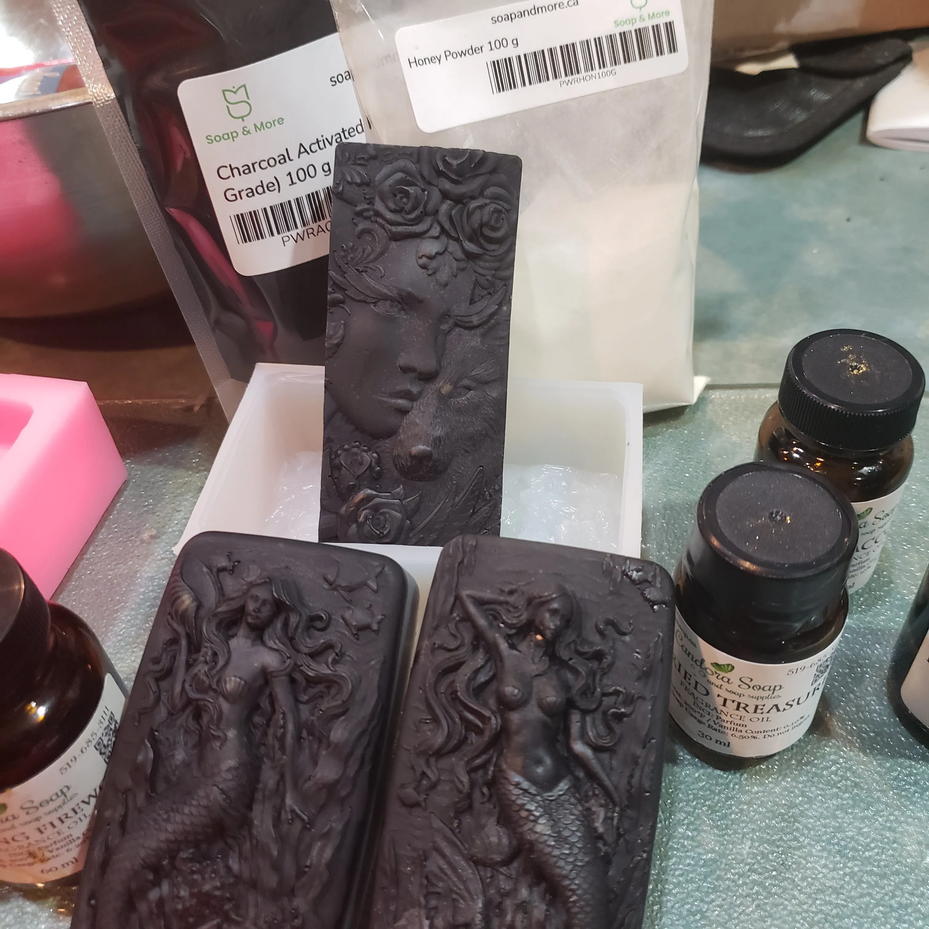 2pc Activated Charcoal Soaps Raw Infused  Honey-Tussah Silk & Shea Butter-Psoriasis,  Eczema & Acne