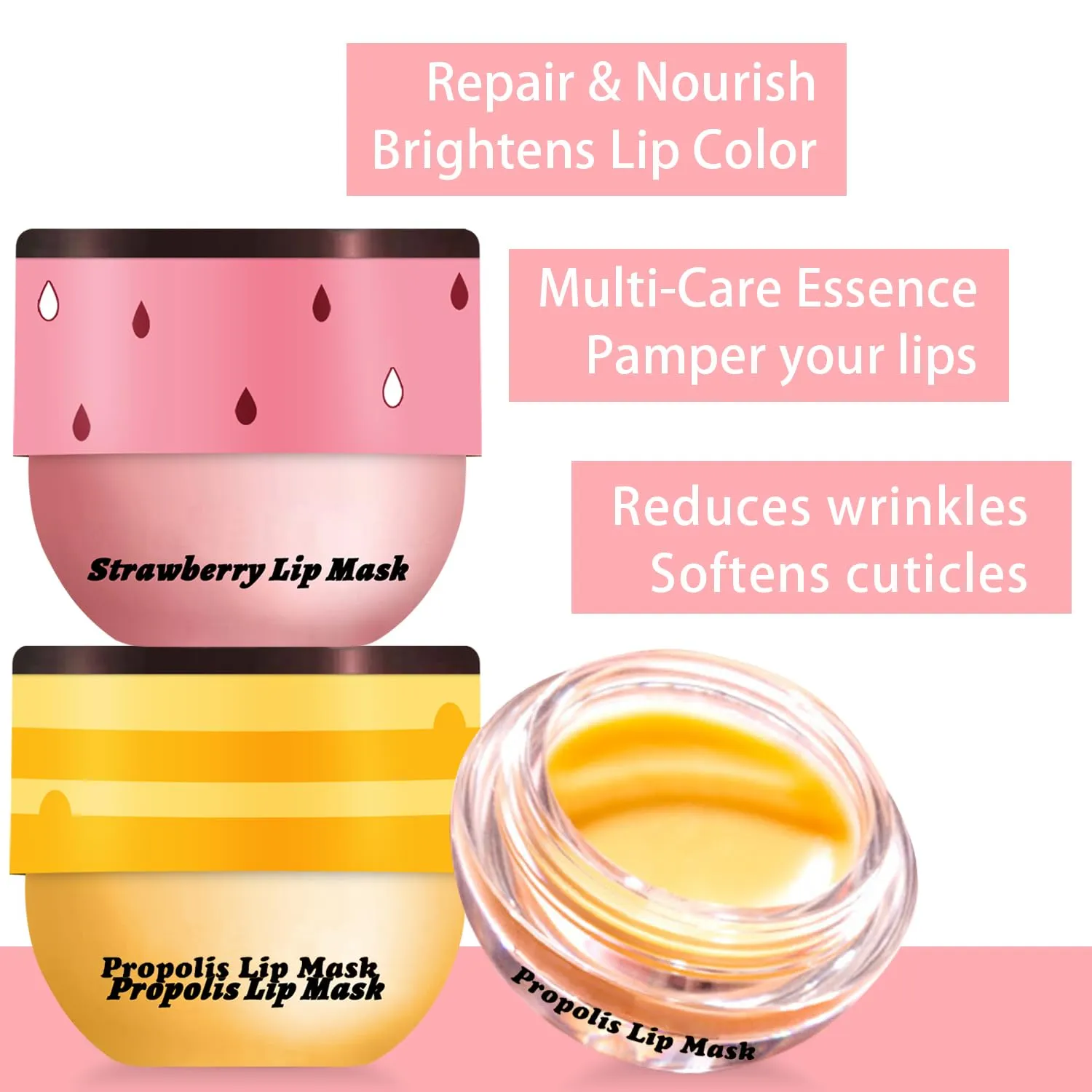 3 Pcs Bee Lip Balm Honey Pot, Honey Strawberry Apple Lip Mask Overnight, Moisturizing Lip Sleeping Mask, Hydrate Repair Prevent Dry Cracked Lip Exfoliator Lip Care (Honey Strawberry Apple Lime)
