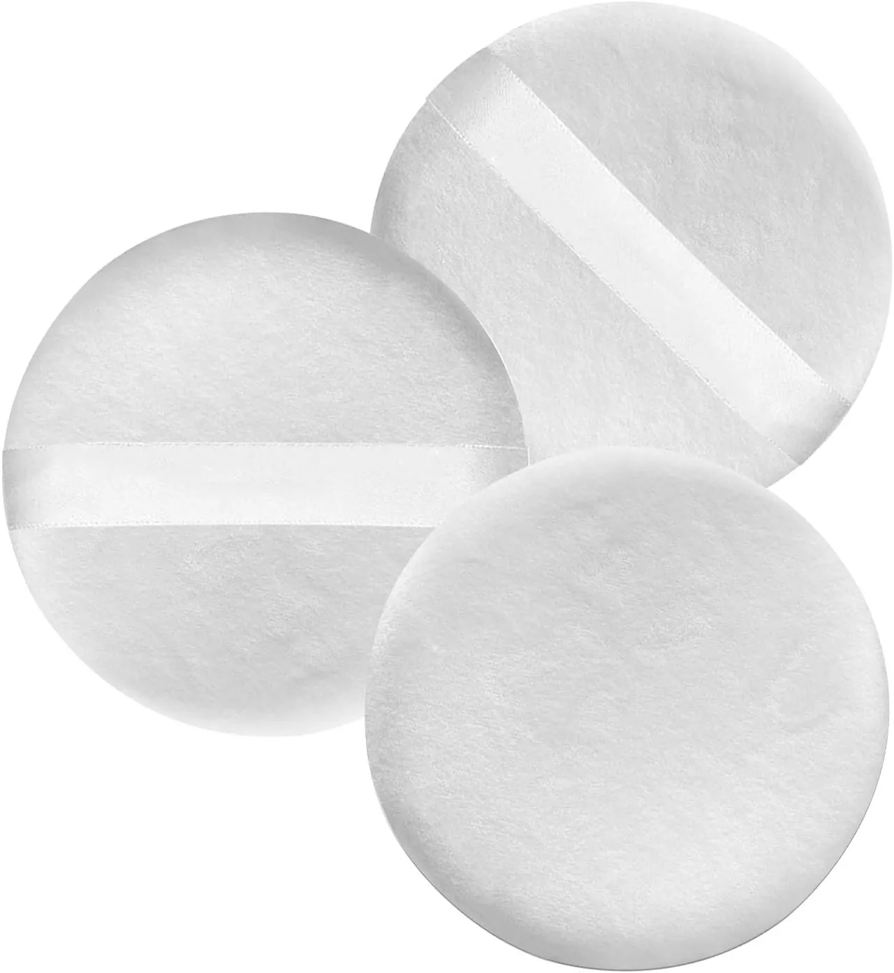 3 Pcs Makeup Powder 3.15 inch Puffs Cotton Soft Powder Puff Makeup Puff Pads for Powder Foundation with Ribbon Loose Powder Puff White