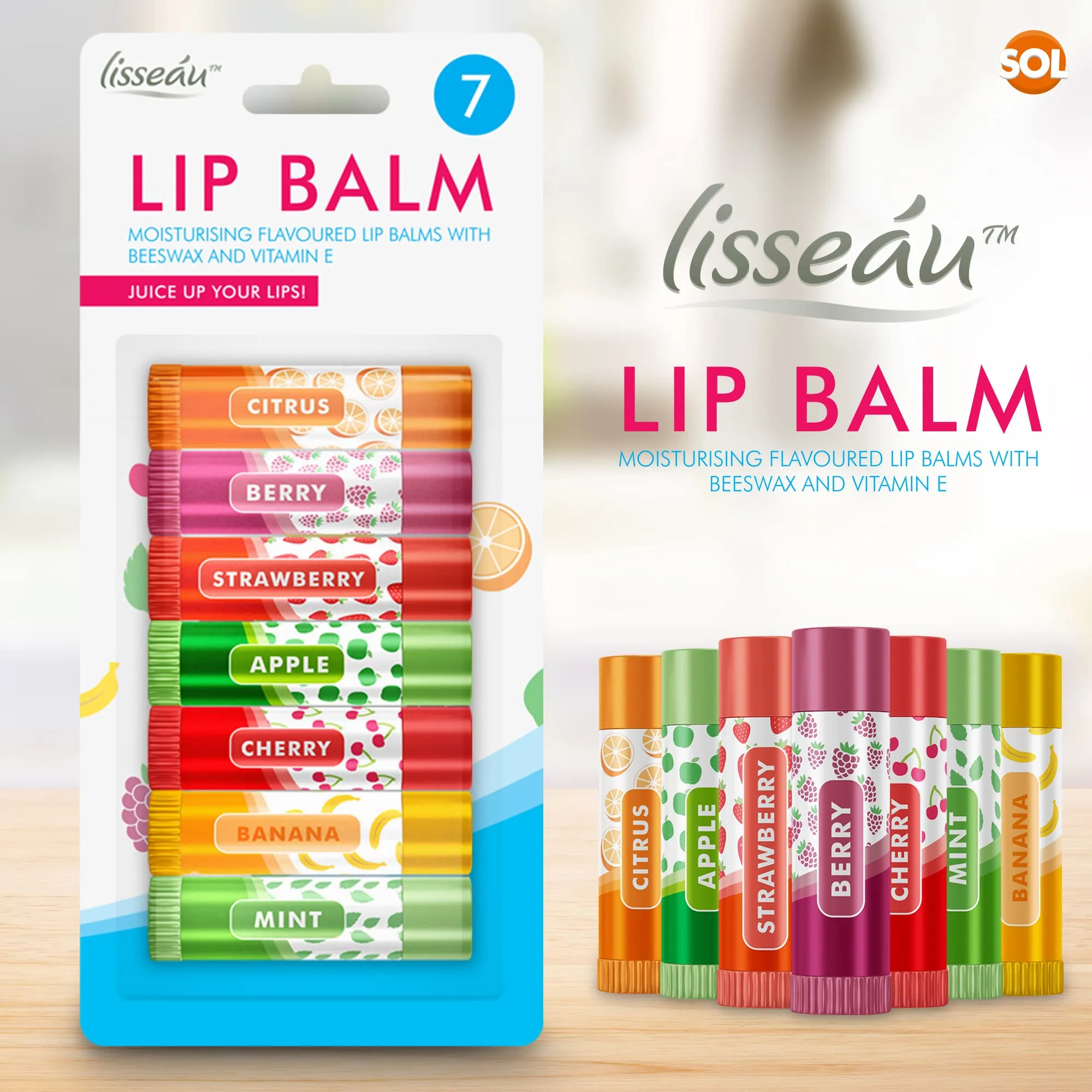 7pk Lip Balm Set | Flavoured Lip Balms with Beeswax and Vitamin E | Moisturising Lip Balm Multipack | Protect & Hydrate Beeswax Lip Balm Stick | Lip Balms | Lipbalm | Lip Moisturiser | Girls Lip Balm
