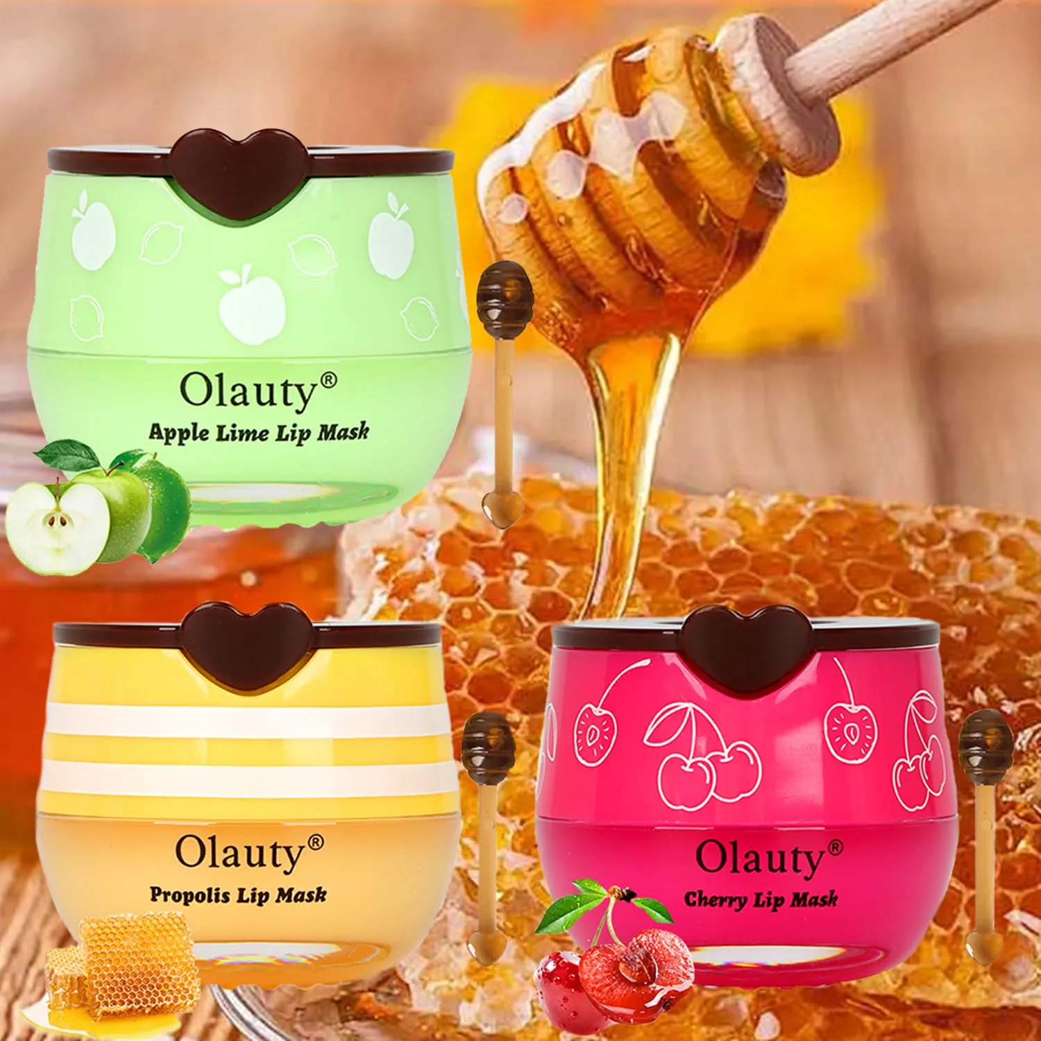 8 PCS Bee Lip Balm Honey Pot, Honey & Strawberry & Watermelon & Apple Lime & Cherry & Mint & Grapes & Peach Lip Balm Honey Pot, Sleeping Lip Mask Hydrating Prevention Dry & Cracked Lip Scrubs