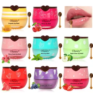 8 PCS Bee Lip Balm Honey Pot, Honey & Strawberry & Watermelon & Apple Lime & Cherry & Mint & Grapes & Peach Lip Balm Honey Pot, Sleeping Lip Mask Hydrating Prevention Dry & Cracked Lip Scrubs