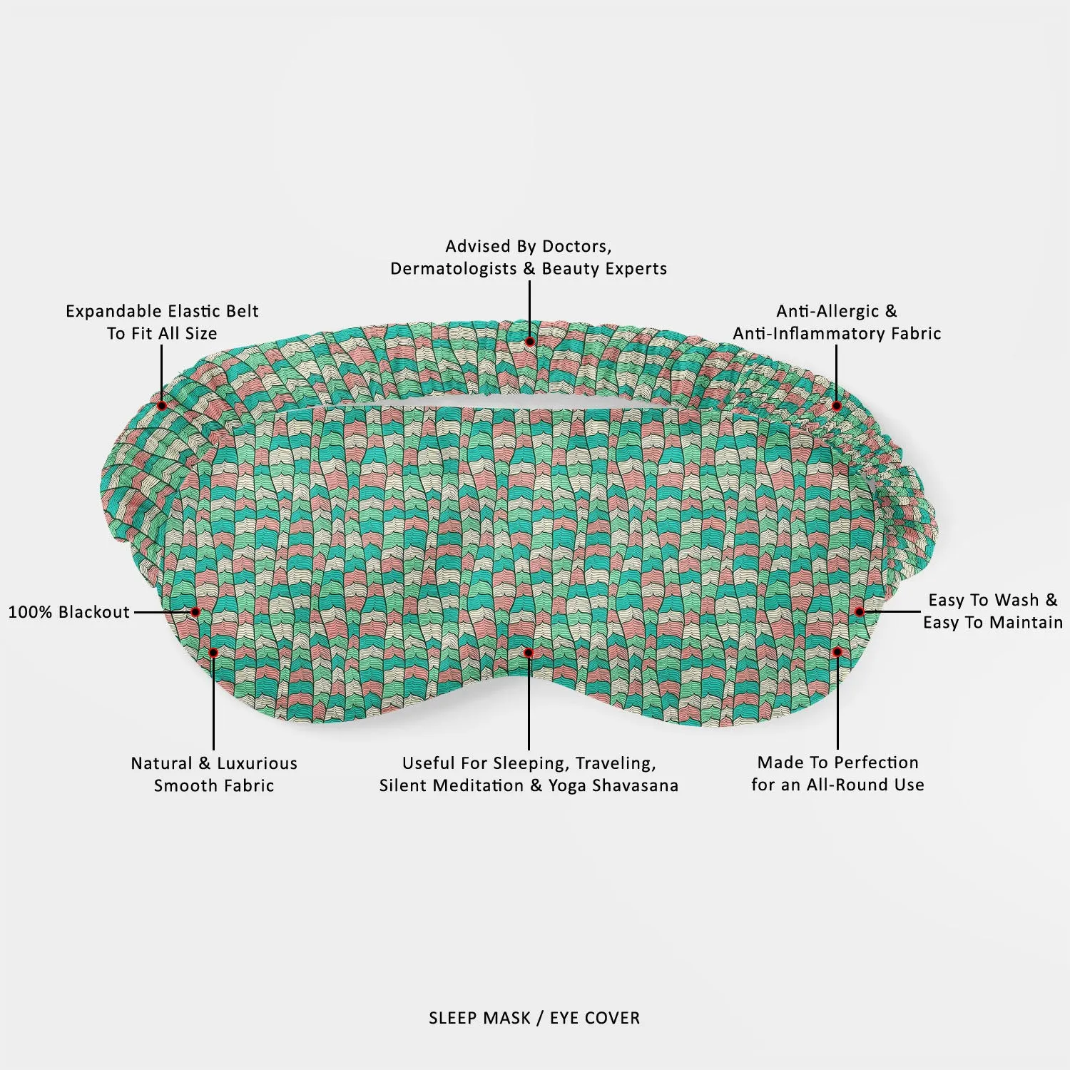 Abstract Waves Sleeping Eye Pad Blackout Eye Cover | Soft Anti-Allergic Eco-Friendly Natural Mulberry Silk Fabric