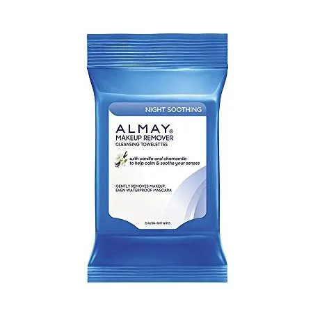 Almay Night Soothing Makeup Remover Cleansing Towelettes, Hypoallergenic, Cruelty Free, Oil Free, Fragrance Free, Ophthalmologist & Dermatologist Tested, 25 Wipes
