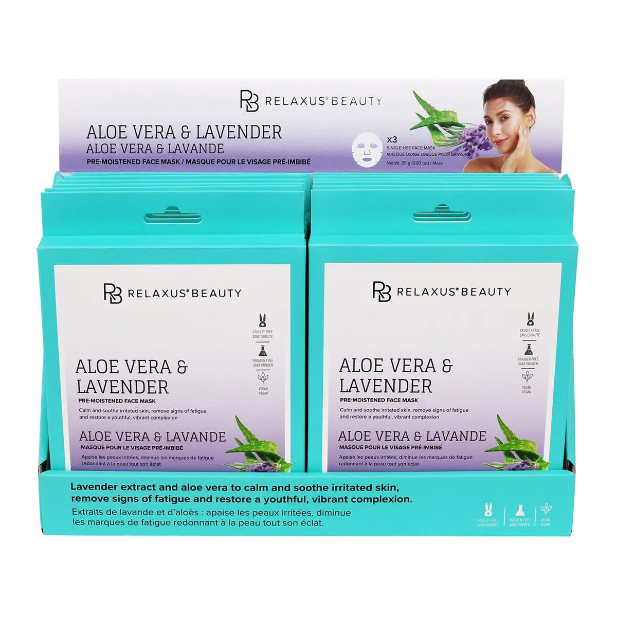 Aloe & Lavender Face Masks (3-Pack) - Displayer of 12