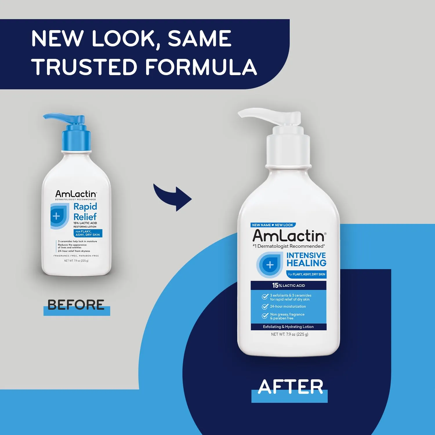 AmLactin Intensive Healing Body Lotion for Dry Skin – 7.9 oz Pump Bottle – 2-in-1 Exfoliator and Moisturizer with Ceramides and 15% Lactic Acid for 24-Hour Relief from Dry Skin
