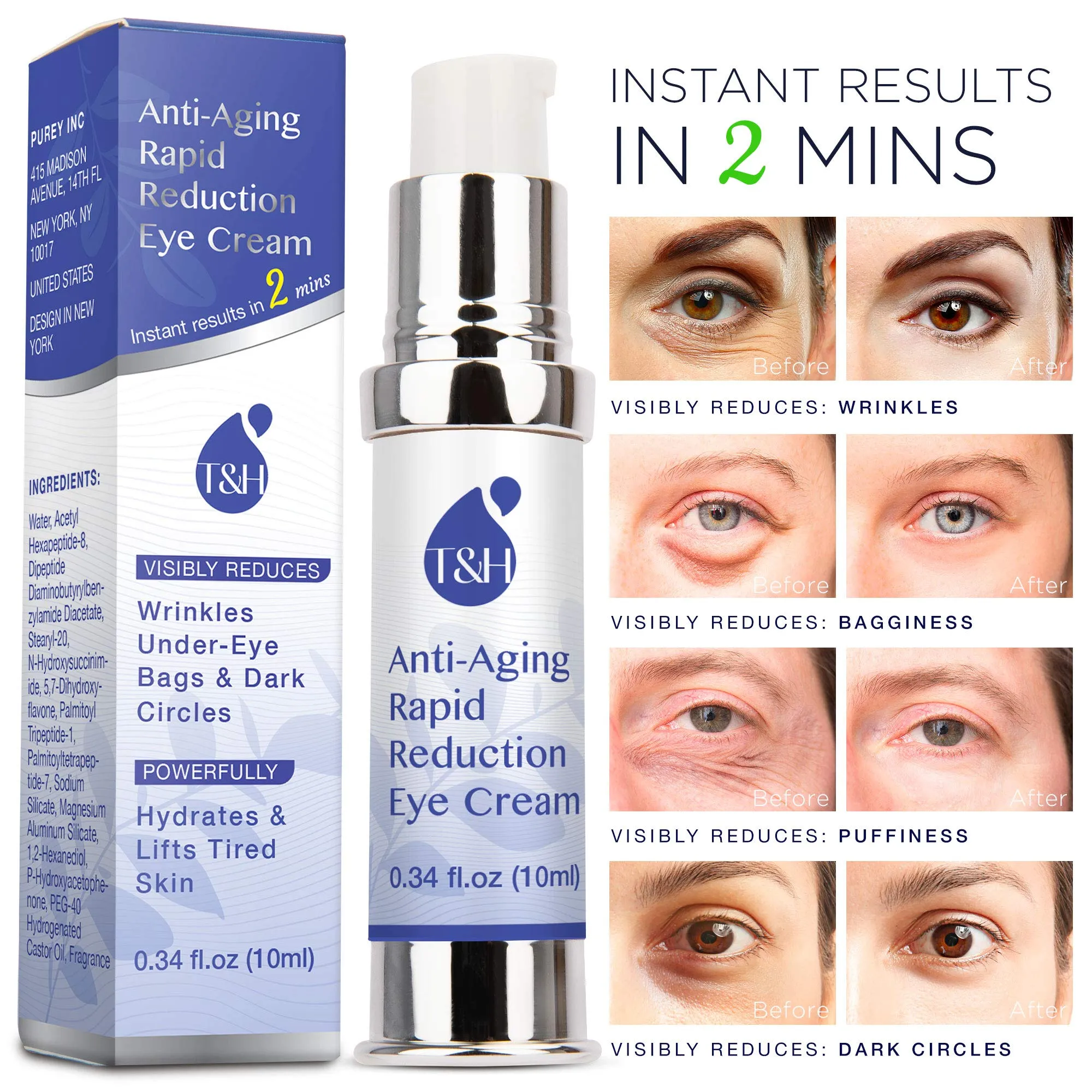 Anti-Aging Rapid Reduction Eye Cream - Under Eye Rapid Reduction Cream - Visibly Reduce Under-Eye Bags, Wrinkles, Dark Circles, Fine Lines (10 Milliliters)