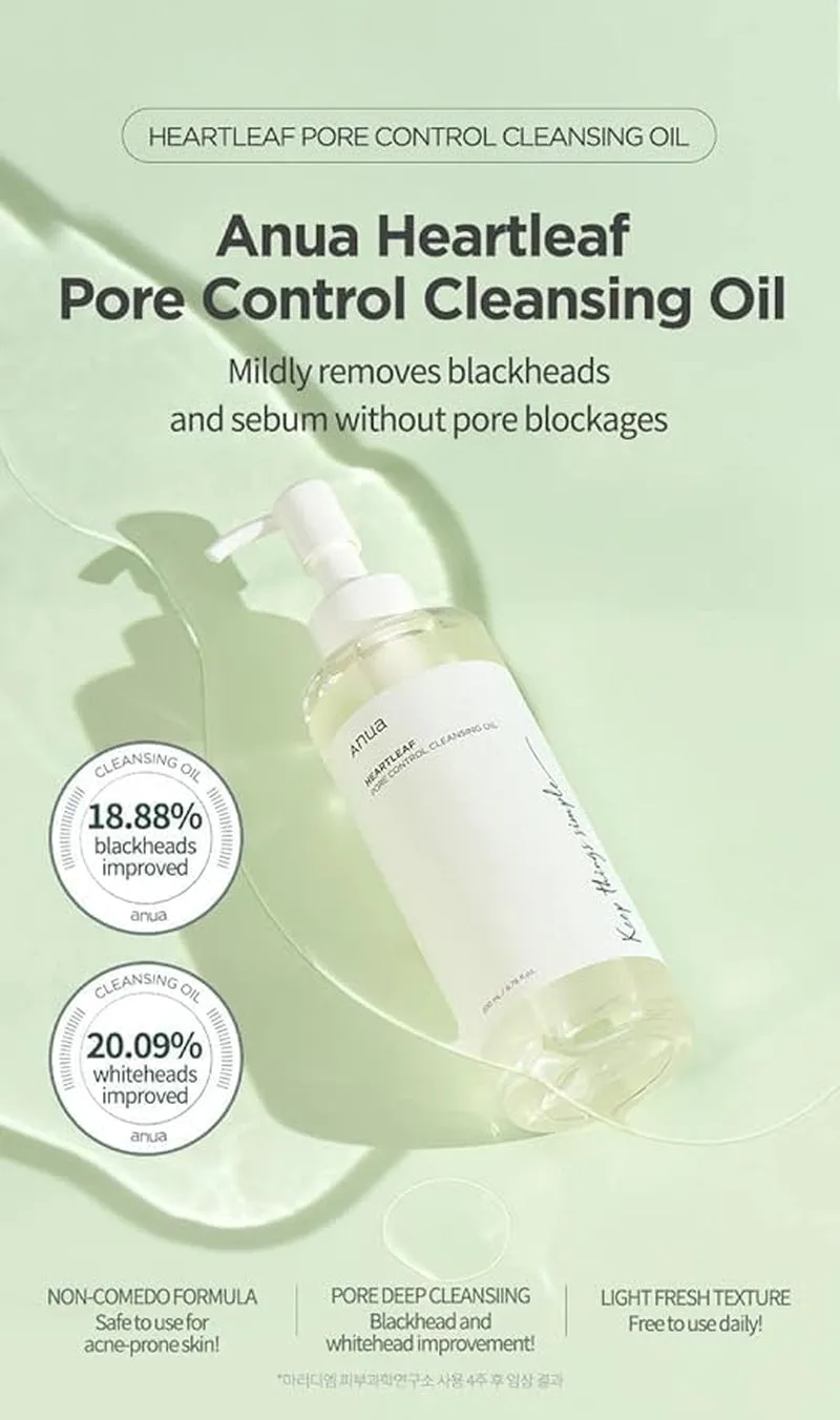 Anua Heartleaf Pore Control Cleansing Oil - Removes Makeup & Blackheads, Hypoallergenic - 6.76 fl oz