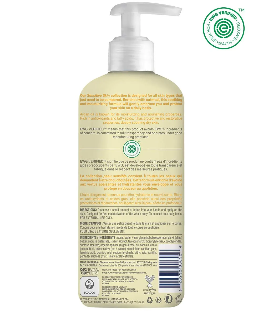 ATTITUDE Moisturizing Body Lotion for Dry & Sensitive Skin, EWG Verified, Dermatologist-tested & Hypoallergenic, Vegan & Cruelty-free Body Moisturizer, Argan Oil, 16 Fl. Oz.
