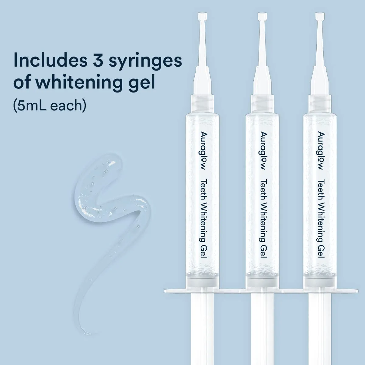 Auraglow 16% Overnight Teeth Whitening Gel Syringe Refills, 16% Carbamide Peroxide, Overnight Teeth Whitening Gel, 30 Whitening Treatments, (3) 5mL Whitening Gel Syringes, Contains Potassium Nitrate