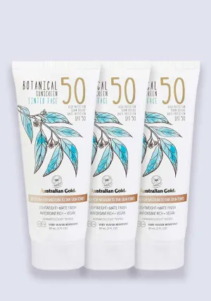 Australian Gold Botanical Tinted Mineral Face Lotion SPF 50 - Medium 88ml - 3 Pack Saver