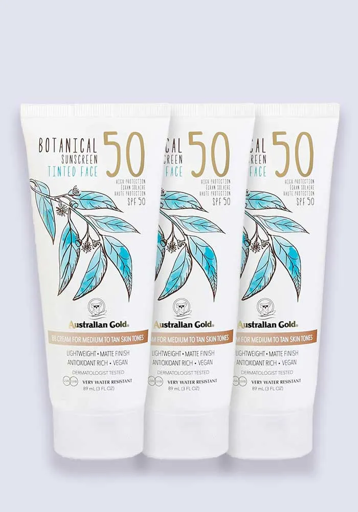 Australian Gold Botanical Tinted Mineral Face Lotion SPF 50 - Medium 88ml - 3 Pack Saver