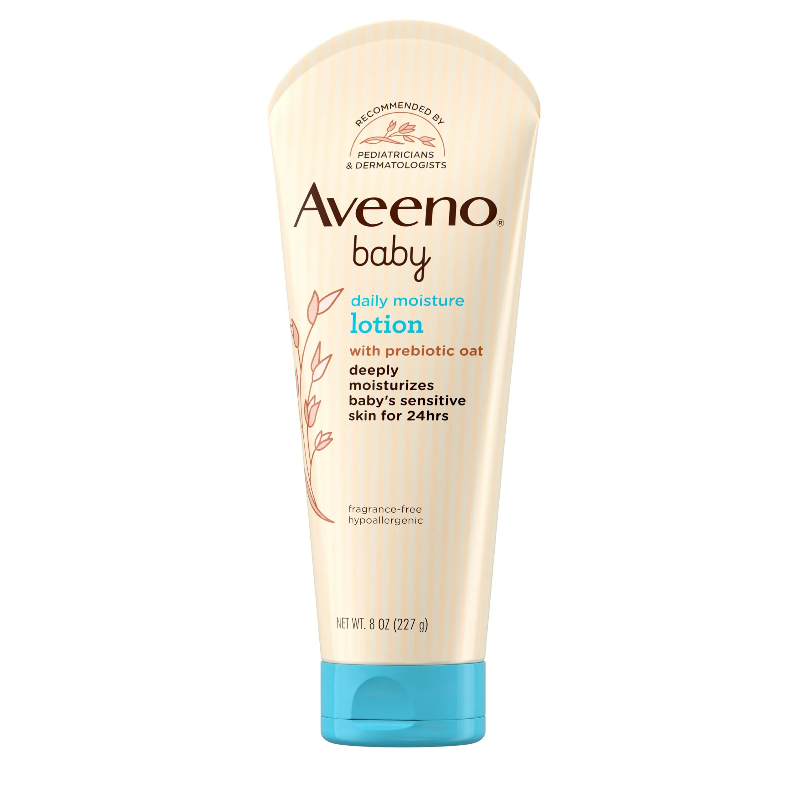 Aveeno Baby Daily Moisture Body Lotion for Sensitive Skin, Hypoallergenic Moisturizing Baby Lotion with Nourishing Oatmeal to Deeply Moisturize Baby's Skin, Fragrance-Free, 8 fl. oz 7.99 Ounce (Pack of 1)