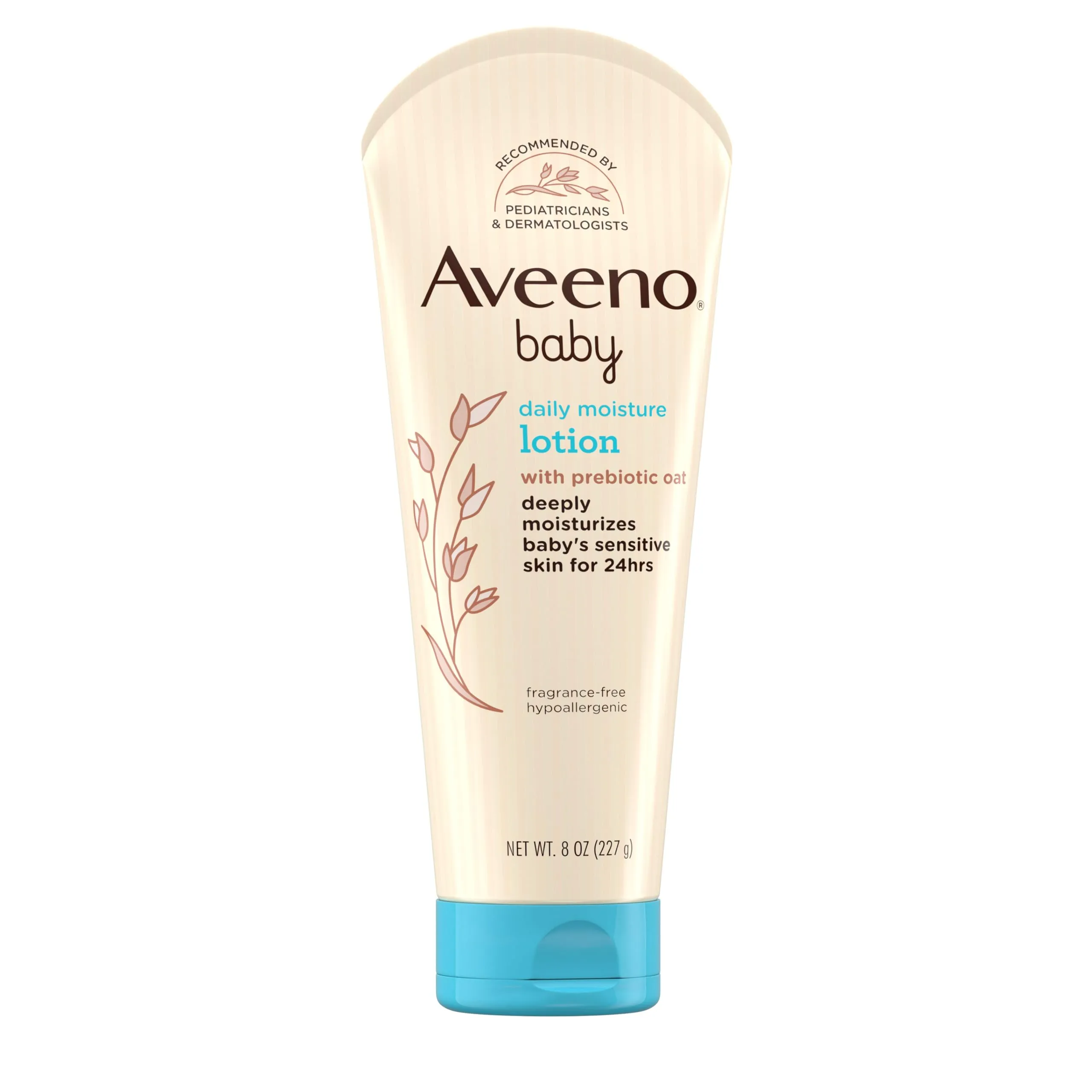 Aveeno Baby Daily Moisture Body Lotion for Sensitive Skin, Hypoallergenic Moisturizing Baby Lotion with Nourishing Oatmeal to Deeply Moisturize Baby's Skin, Fragrance-Free, 8 fl. oz 7.99 Ounce (Pack of 1)