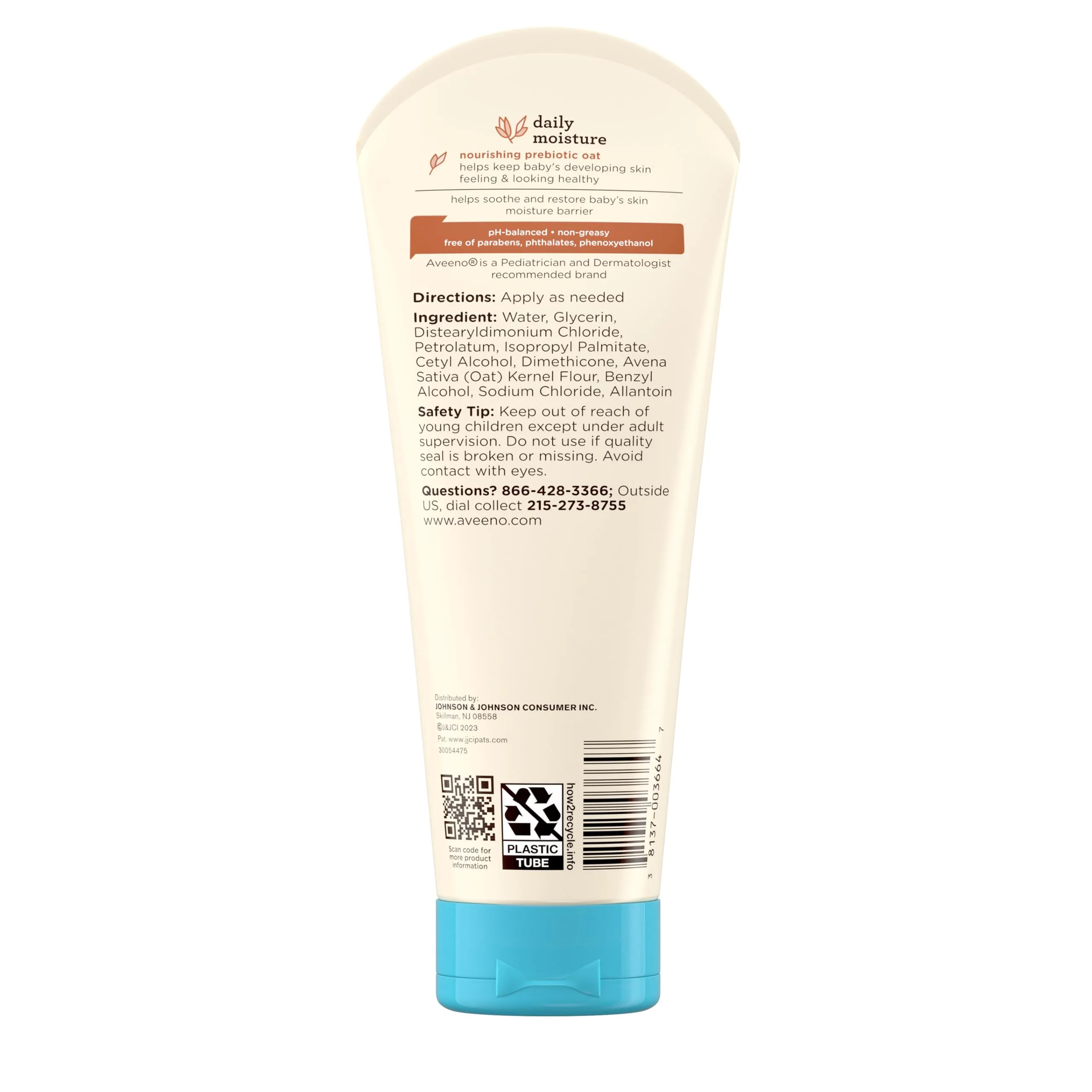 Aveeno Baby Daily Moisture Body Lotion for Sensitive Skin, Hypoallergenic Moisturizing Baby Lotion with Nourishing Oatmeal to Deeply Moisturize Baby's Skin, Fragrance-Free, 8 fl. oz 7.99 Ounce (Pack of 1)