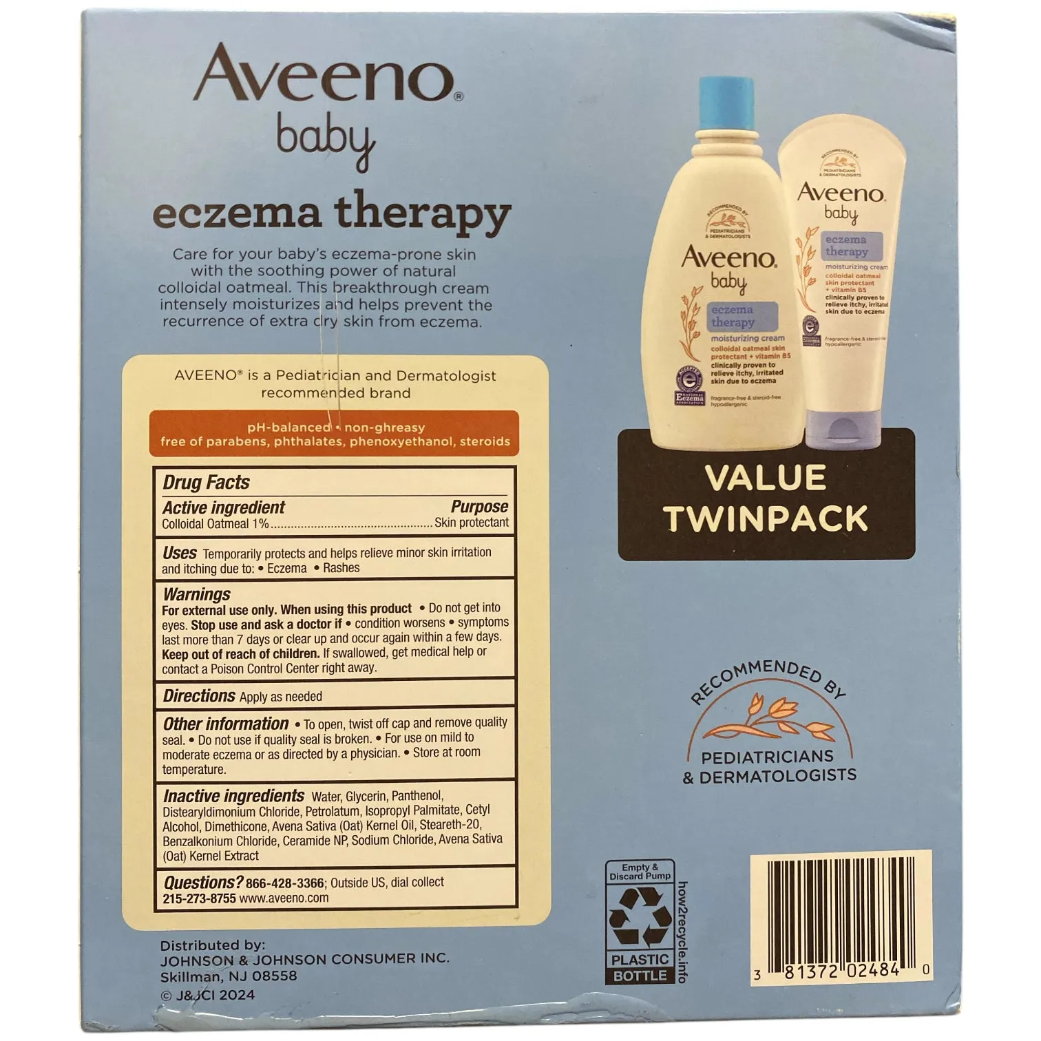 Aveeno Baby Eczema Therapy Moisturizing Cream 7.3oz & 12 floz