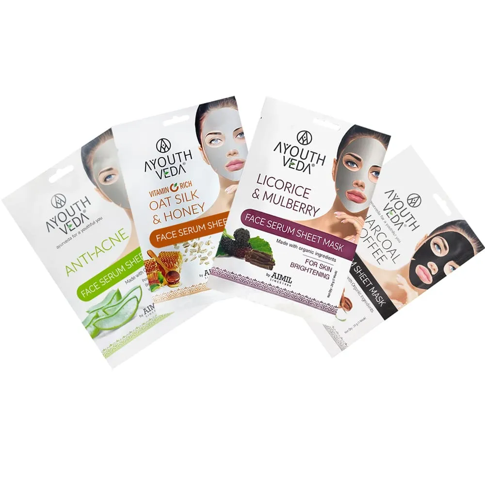 Ayouthveda Face Serum Sheet Mask Combo (20g each 20x4 80g)