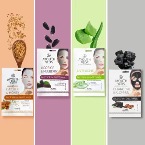 Ayouthveda Face Serum Sheet Mask Combo (20g each 20x4 80g)