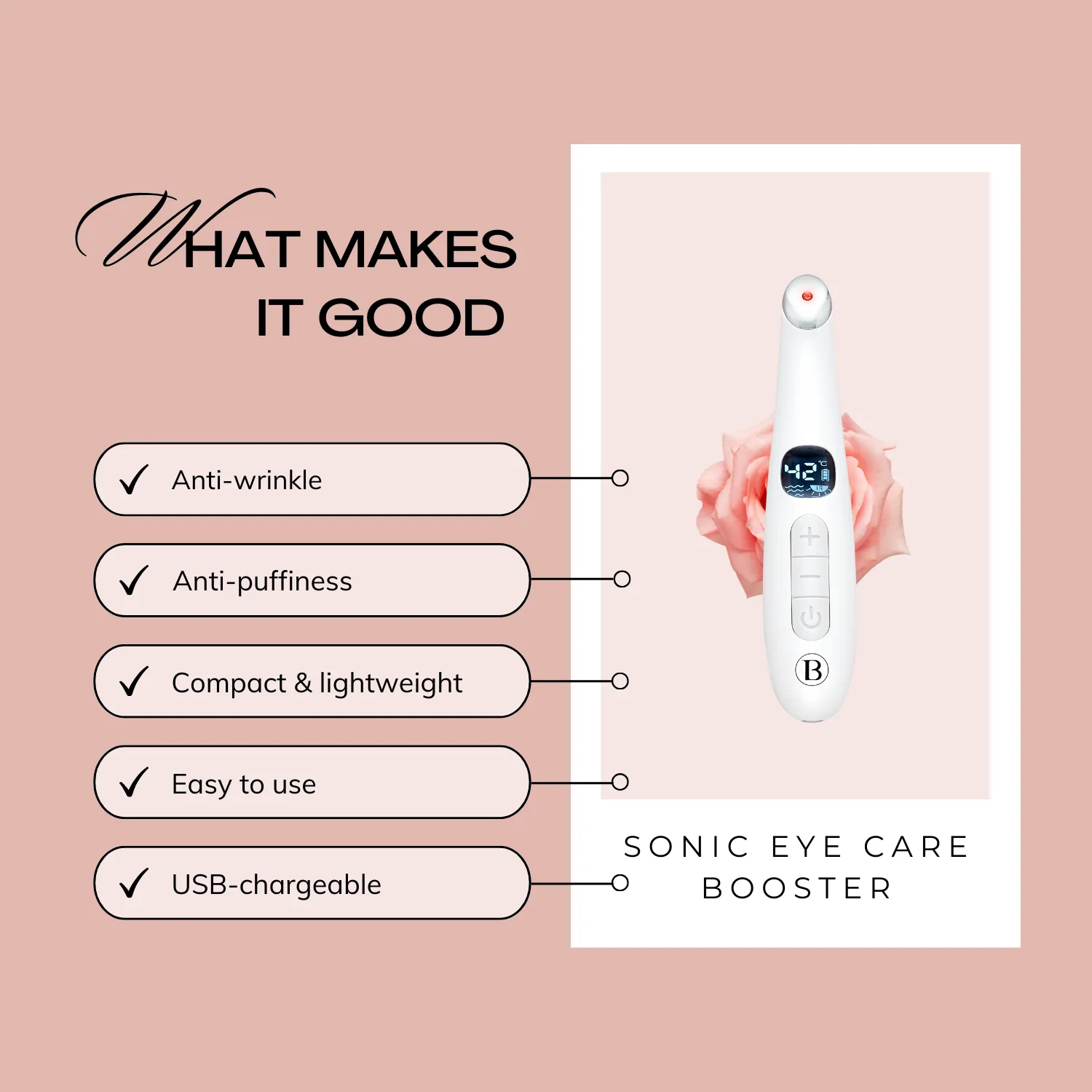 BEAUTICAL Sonic Eye Care Booster - Eye Massager - Red Light Care - High Frequency Vibration -| USB Rechargeable
