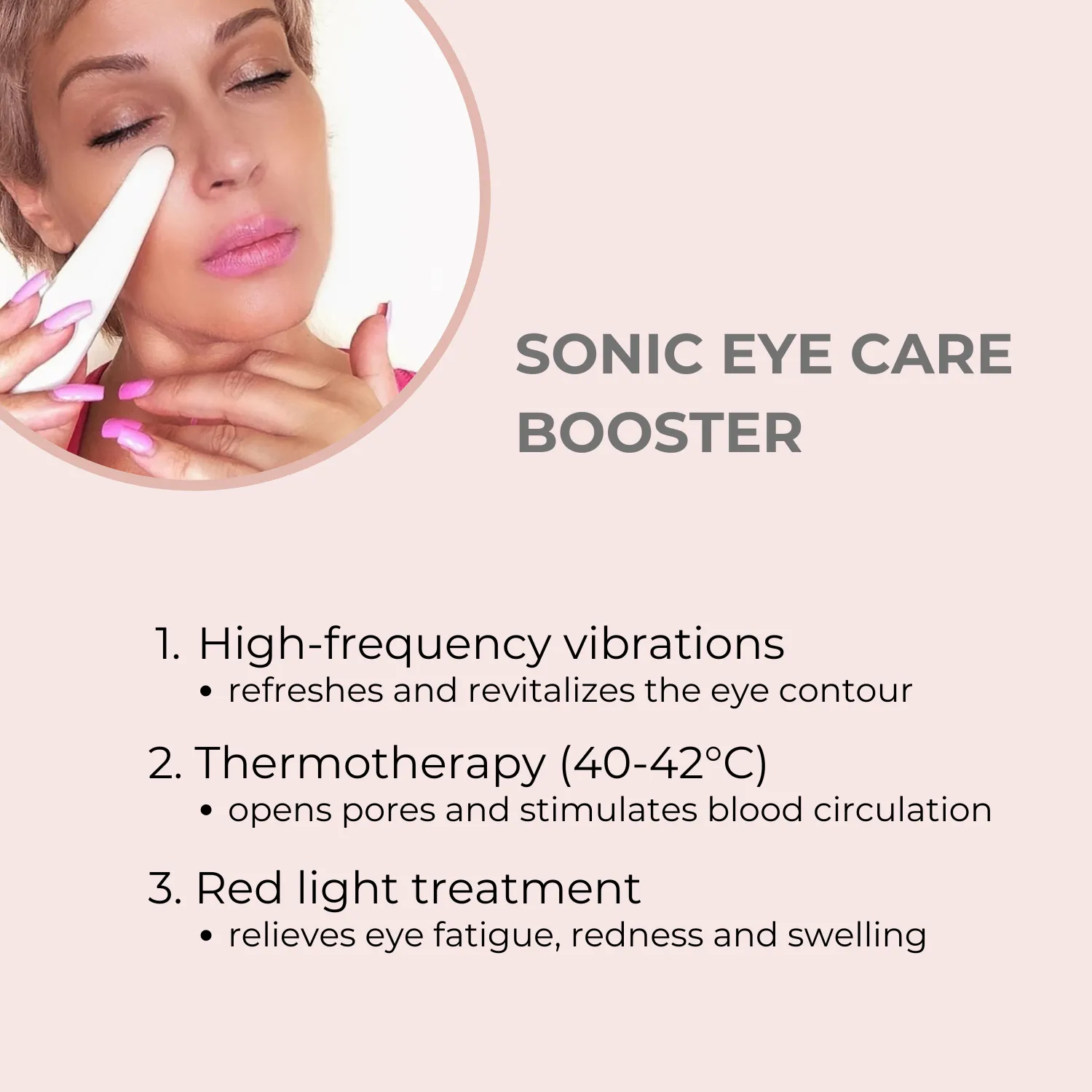BEAUTICAL Sonic Eye Care Booster - Eye Massager - Red Light Care - High Frequency Vibration -| USB Rechargeable