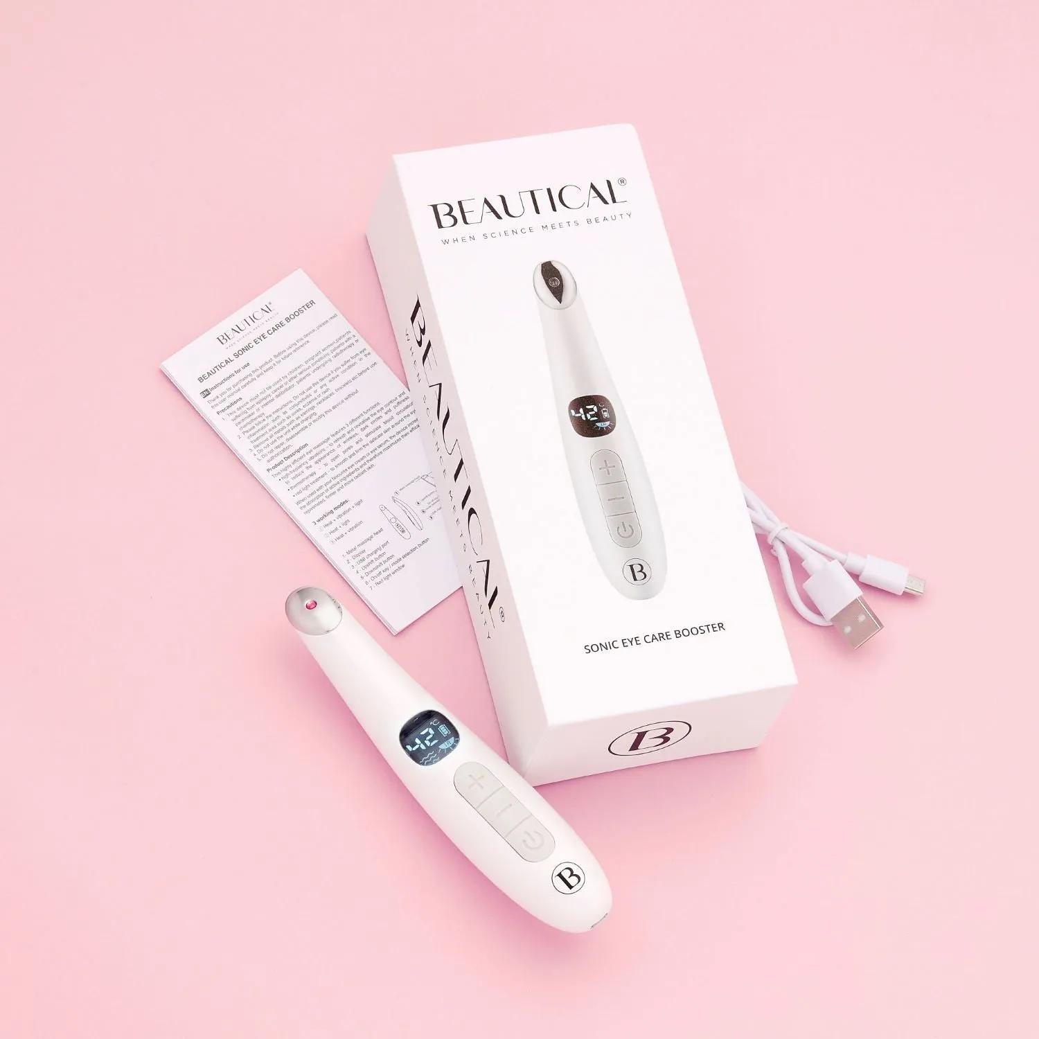 BEAUTICAL Sonic Eye Care Booster - Eye Massager - Red Light Care - High Frequency Vibration -| USB Rechargeable