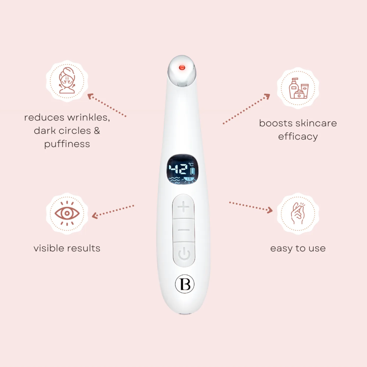 BEAUTICAL Sonic Eye Care Booster - Eye Massager - Red Light Care - High Frequency Vibration -| USB Rechargeable