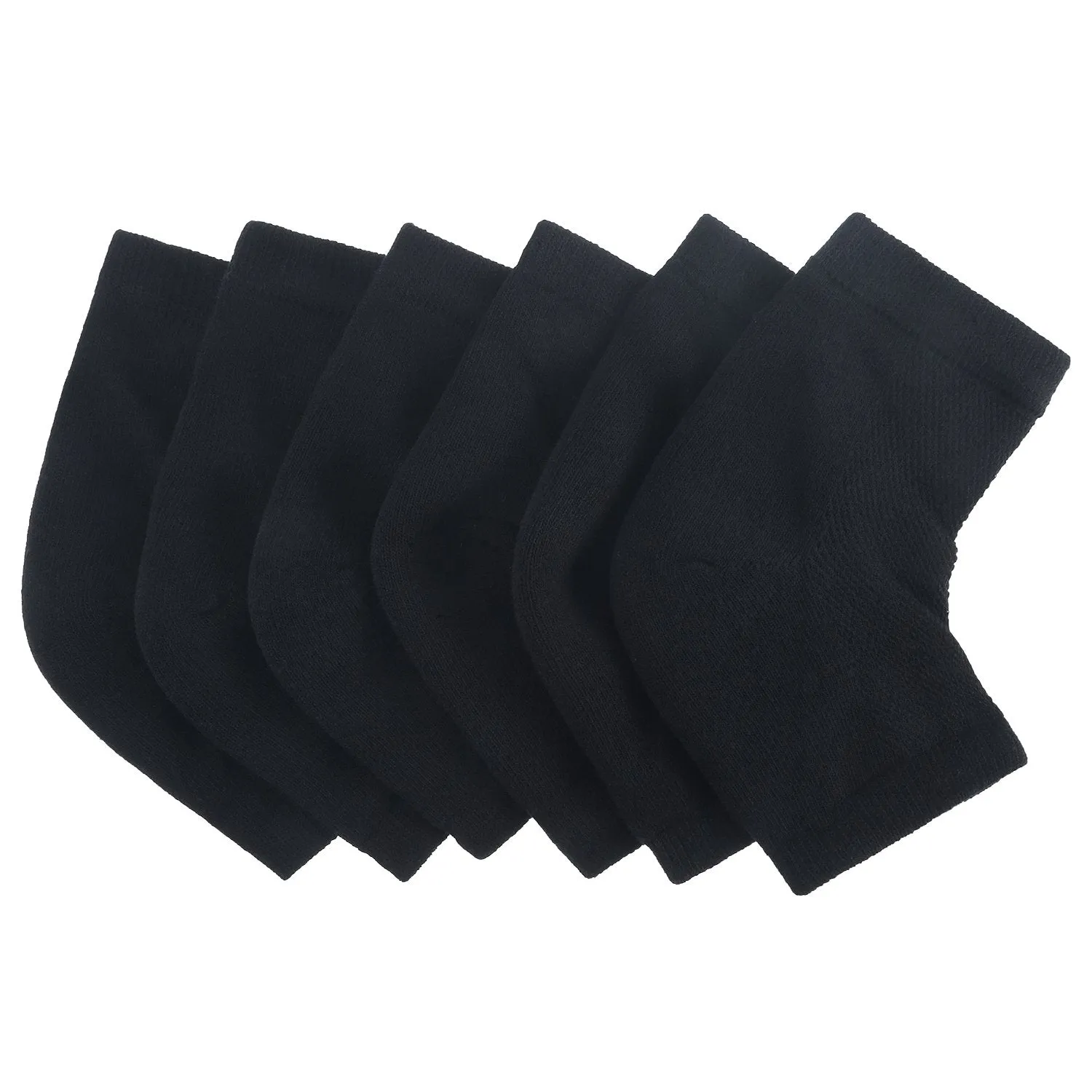Bememo 3 Pairs Soft Ventilate Gel Heel Socks Open Toe Socks for Dry Hard Cracked Skin Moisturizing Day Night Care Skin (Black, Regular Size)