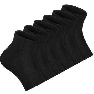Bememo 3 Pairs Soft Ventilate Gel Heel Socks Open Toe Socks for Dry Hard Cracked Skin Moisturizing Day Night Care Skin (Black, Regular Size)
