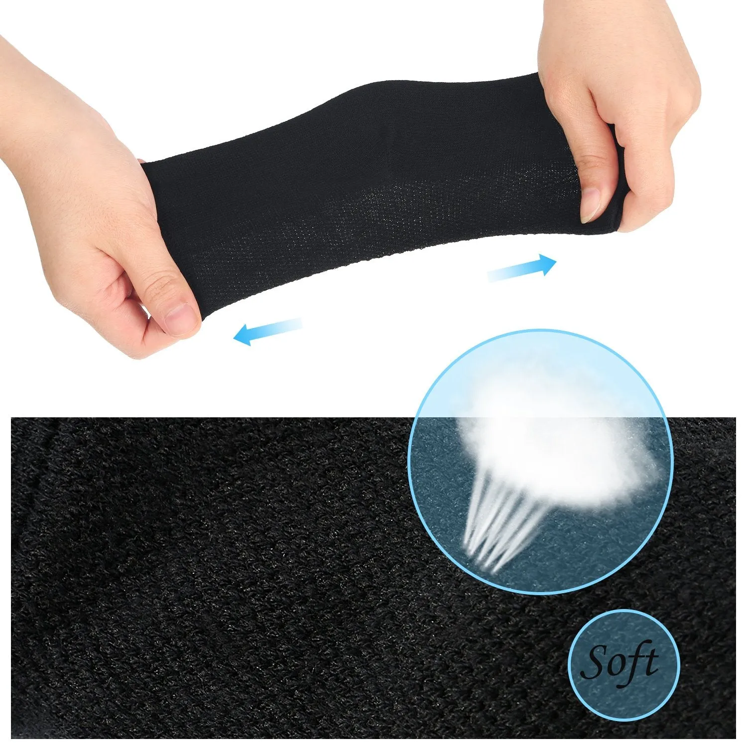 Bememo 3 Pairs Soft Ventilate Gel Heel Socks Open Toe Socks for Dry Hard Cracked Skin Moisturizing Day Night Care Skin (Black, Regular Size)