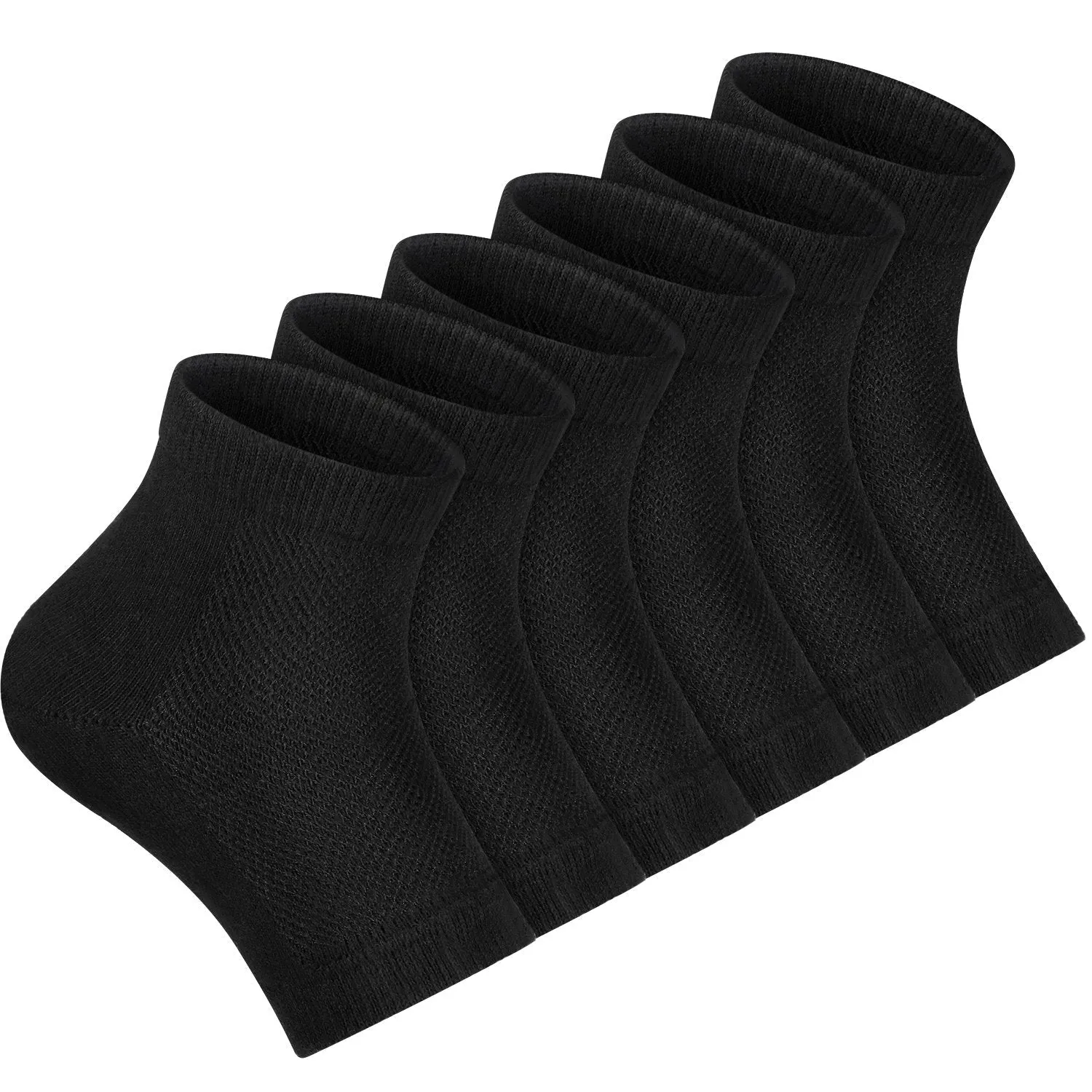 Bememo 3 Pairs Soft Ventilate Gel Heel Socks Open Toe Socks for Dry Hard Cracked Skin Moisturizing Day Night Care Skin (Black, Regular Size)