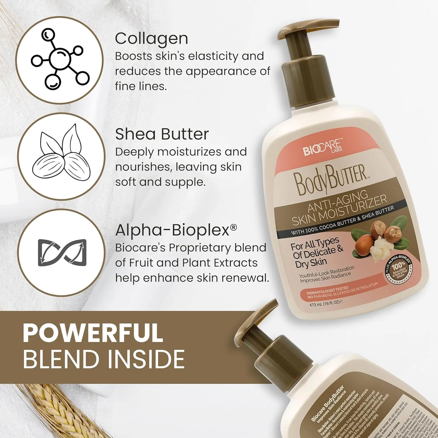 BioCare Body Butter With Cocoa And Shea Butter Anti Aging Pump Lotion 473ml