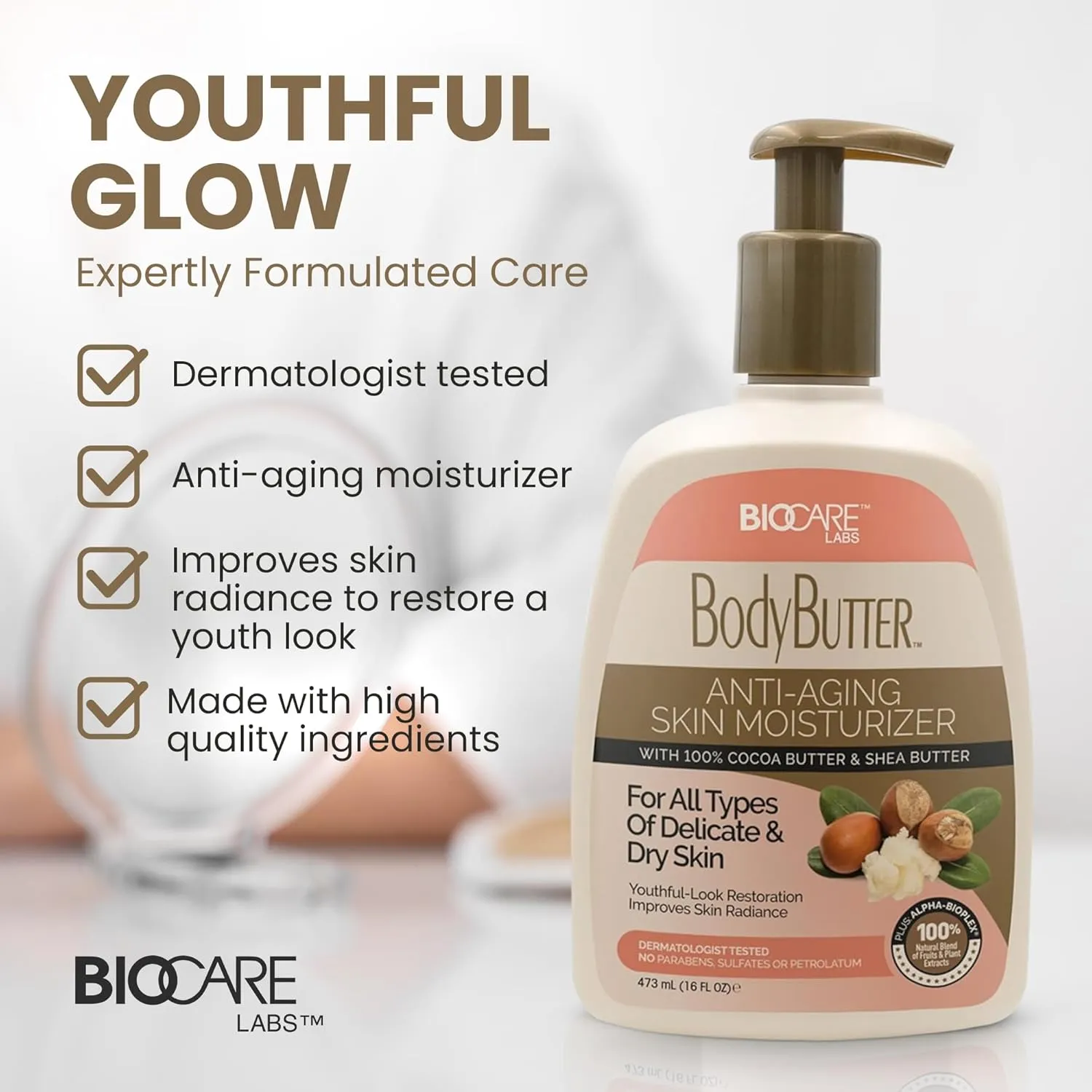 BioCare Body Butter With Cocoa And Shea Butter Anti Aging Pump Lotion 473ml