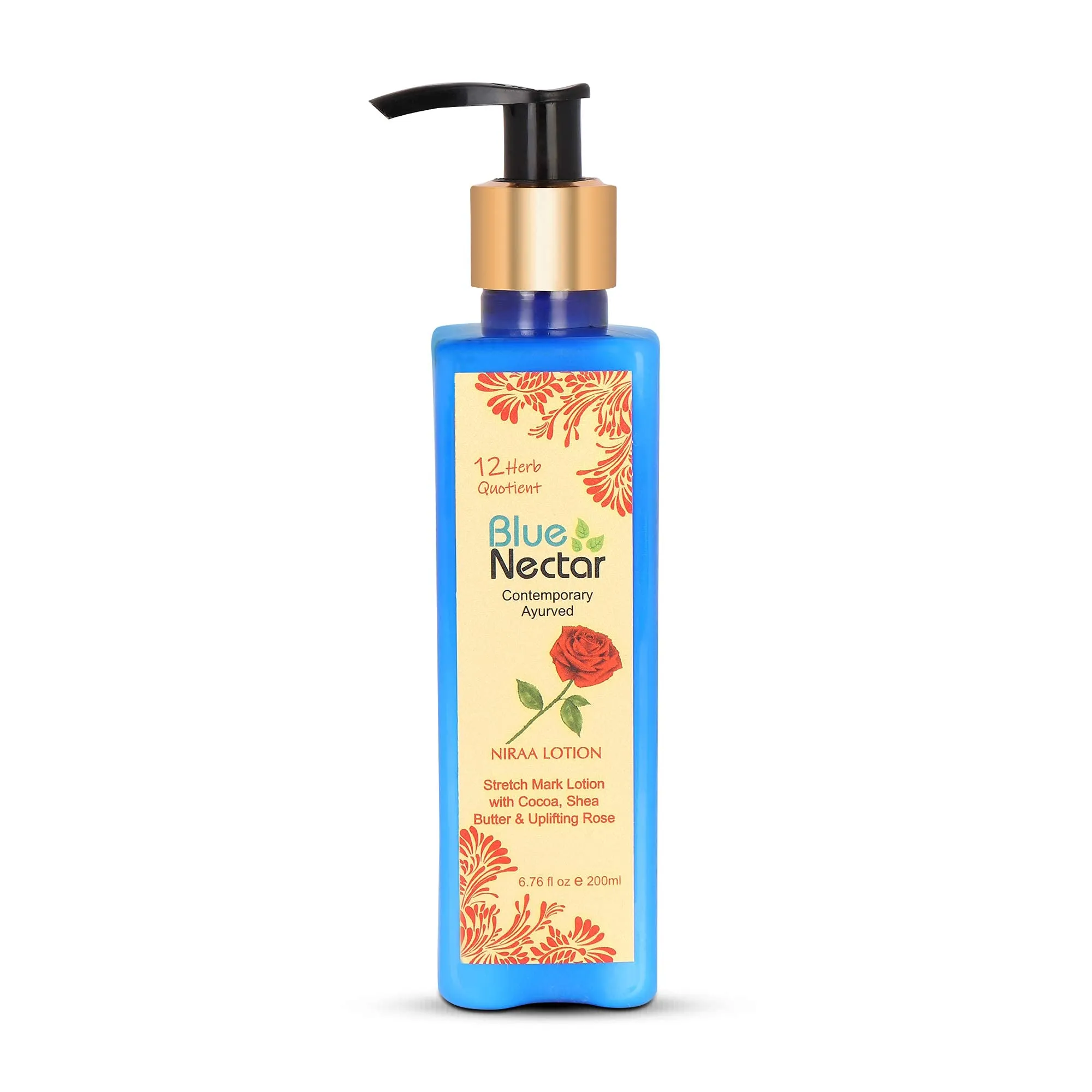 Blue Nectar Stretch Mark Cream, Moisturizing Body Lotion (Deep Hydration) with Natural Cocoa Butter, Shea Butter and Uplifting Rose (12 Herbs, 6.76 fl oz)