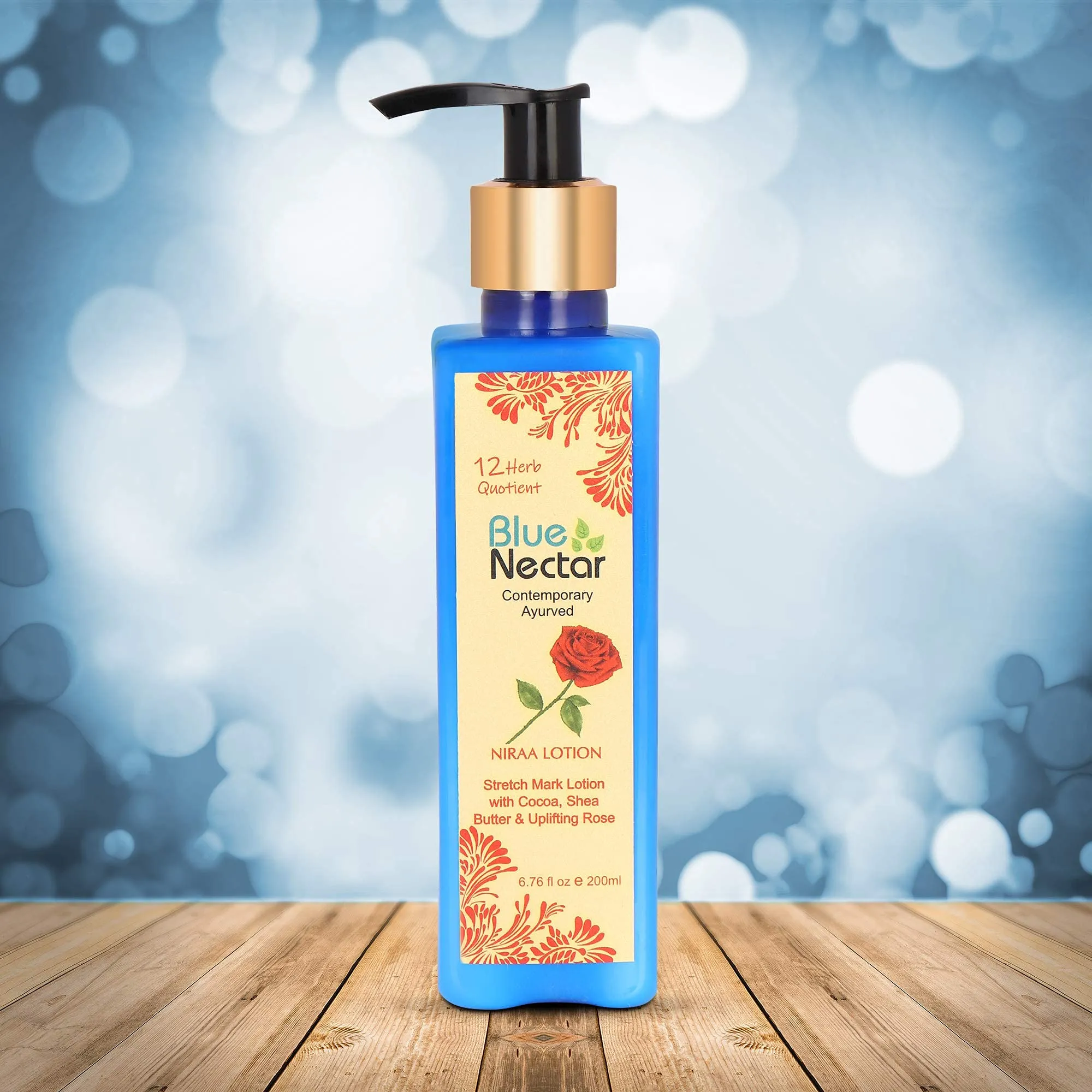 Blue Nectar Stretch Mark Cream, Moisturizing Body Lotion (Deep Hydration) with Natural Cocoa Butter, Shea Butter and Uplifting Rose (12 Herbs, 6.76 fl oz)