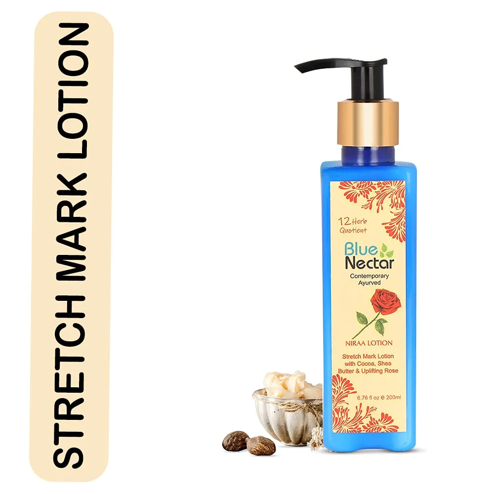 Blue Nectar Stretch Mark Cream, Moisturizing Body Lotion (Deep Hydration) with Natural Cocoa Butter, Shea Butter and Uplifting Rose (12 Herbs, 6.76 fl oz)
