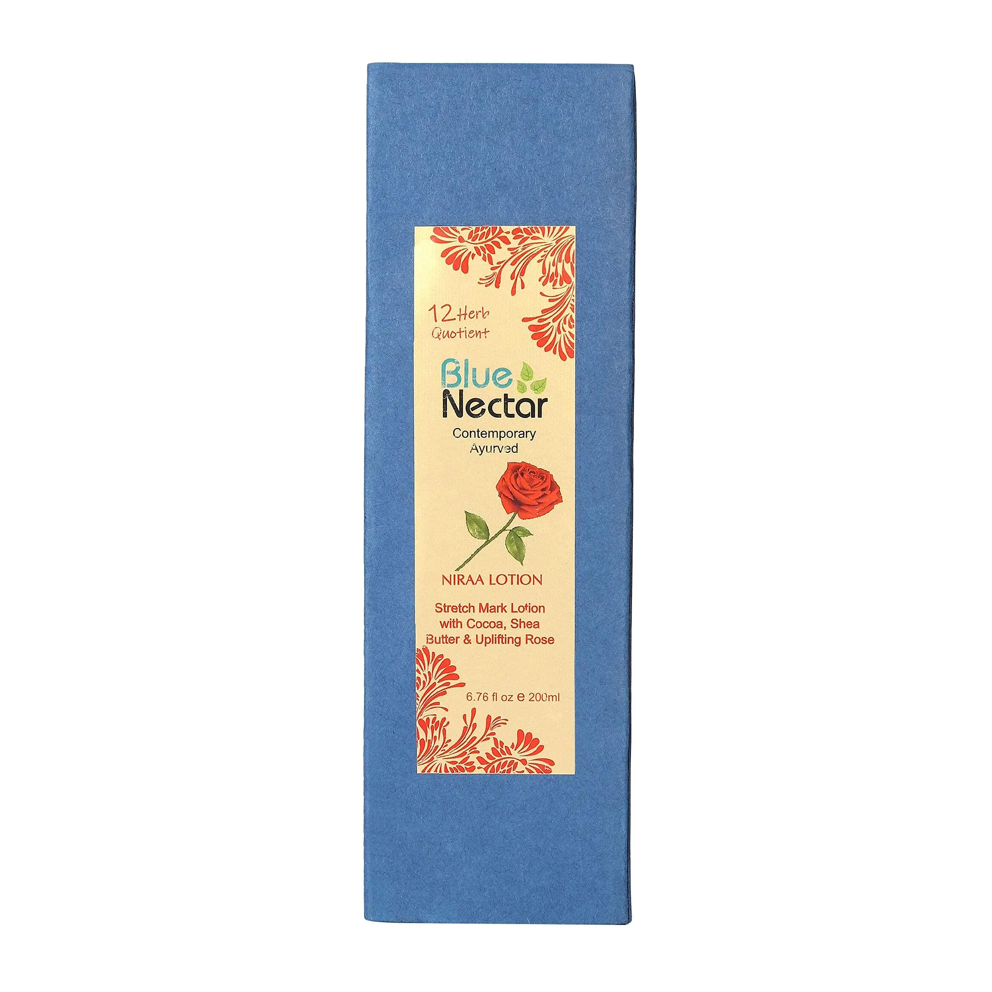 Blue Nectar Stretch Mark Cream, Moisturizing Body Lotion (Deep Hydration) with Natural Cocoa Butter, Shea Butter and Uplifting Rose (12 Herbs, 6.76 fl oz)
