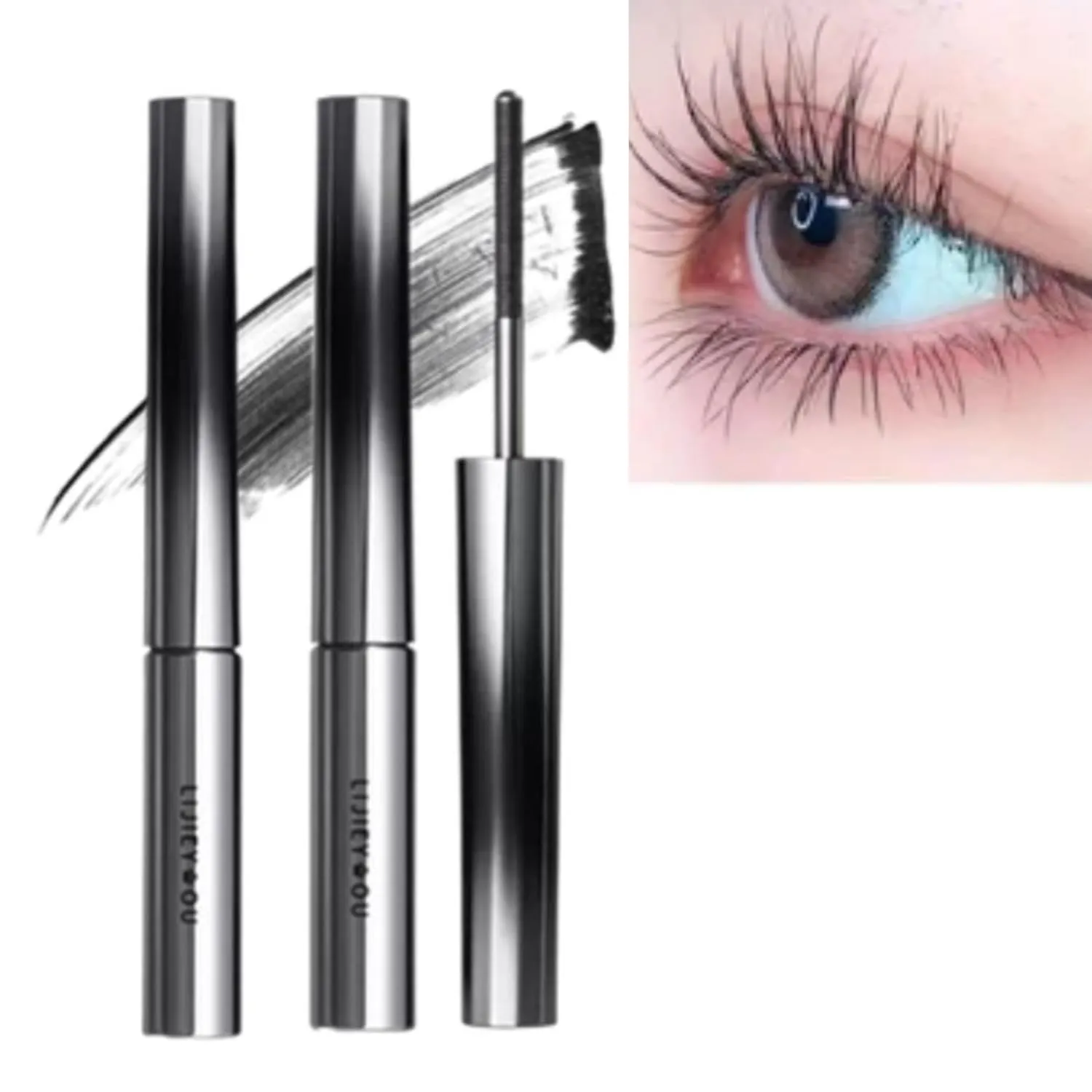 Bristleless Mascara, Washable Extra Slim Metal Mascara, Waterproof Extra Long Lash Eyelashes,Curling & Voluminous Mascara, Long Lasting, No Flaking, No Clumping (2Pcs Black brown)