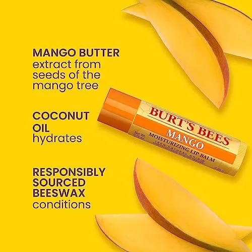 Burt's Bees Lip Balm Valentines Day Gifts, Pink Grapefruit, Mango, Coconut and Pear & Pomegranate, With Responsibly Sourced Beeswax, Tint-Free, Natural Conditioning Lip Treatment, 4 Tubes, 0.15 oz.