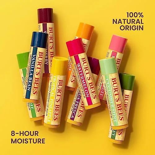 Burt's Bees Lip Balm Valentines Day Gifts, Pink Grapefruit, Mango, Coconut and Pear & Pomegranate, With Responsibly Sourced Beeswax, Tint-Free, Natural Conditioning Lip Treatment, 4 Tubes, 0.15 oz.
