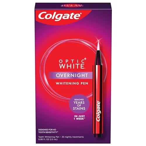 Colgate Optic White Overnight Teeth Whitening Pen, Teeth Stain Remover to Whiten Teeth, 35 Nightly Treatments